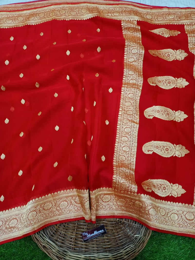 Khaddi Georgette Banarasi Saree - Gold zari - The Handlooms
