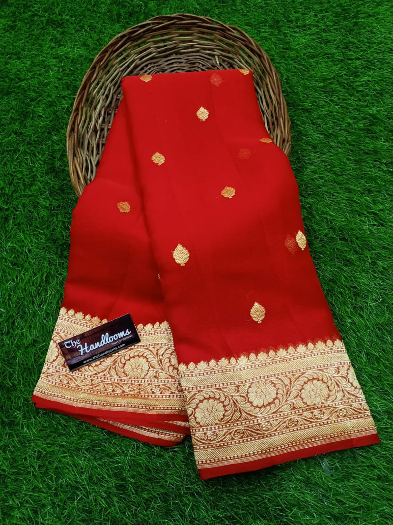 Khaddi Georgette Banarasi Saree - Gold zari - The Handlooms