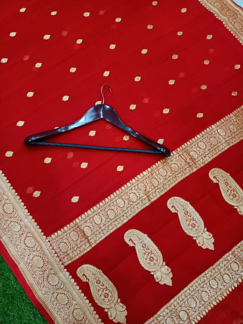 Khaddi Georgette Banarasi Saree - Gold zari - The Handlooms