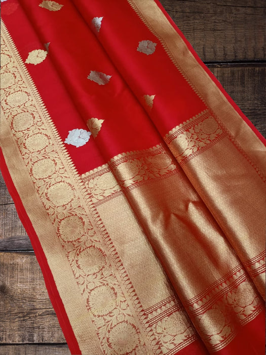 Red Pure Kora Handloom Banarasi Saree - Sona Roopa Kadua motifs - The Handlooms