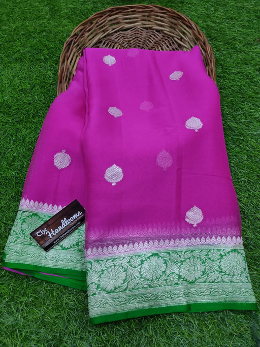 Pure banarasi cherry pink tissue crushed kadhwa saree in stunning