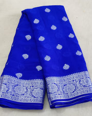 Royal Blue Pure Chiffon Khaddi Banarasi Saree - The Handlooms