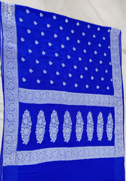 Royal Blue Pure Chiffon Khaddi Banarasi Saree - The Handlooms