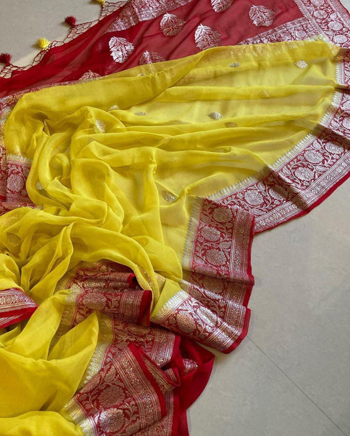 Yellow Pure Georgette Banarasi Saree - The Handlooms