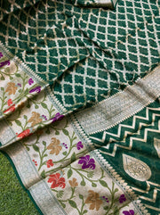 Green Pure Chiffon Khaddi Banarasi Saree - The Handlooms
