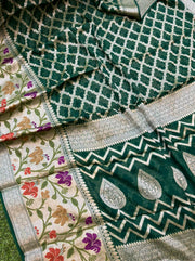 Green Pure Chiffon Khaddi Banarasi Saree - The Handlooms
