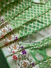 Parrot Green Pure Chiffon Khaddi Banarasi Saree - The Handlooms