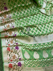 Parrot Green Pure Chiffon Khaddi Banarasi Saree - The Handlooms