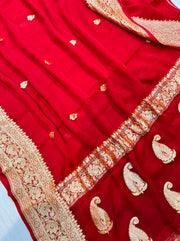Red Pure Georgette Banarasi Saree - Gold zari - The Handlooms