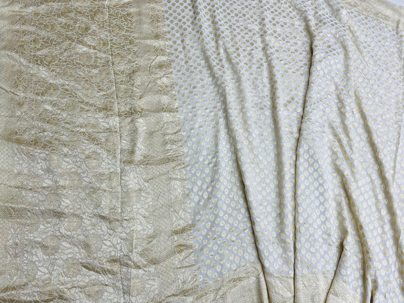 White Khaddi Georgette Handloom Banarasi Saree - The Handlooms