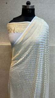 White Khaddi Georgette Handloom Banarasi Saree - The Handlooms