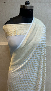 White Khaddi Georgette Handloom Banarasi Saree - The Handlooms
