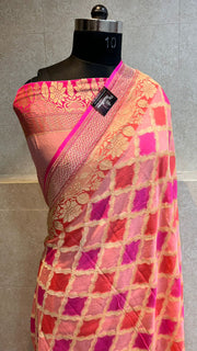 Khaddi Georgette Handloom Banarasi Saree - Gold Zari - The Handlooms