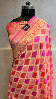 Khaddi Georgette Handloom Banarasi Saree - Gold Zari - The Handlooms