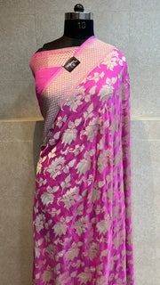 Pink Khaddi Georgette Handloom Banarasi Saree - The Handlooms