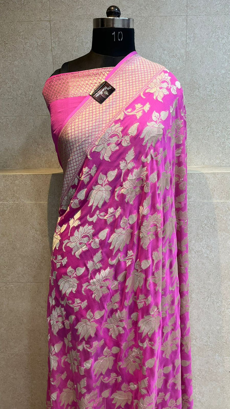 Pink Khaddi Georgette Handloom Banarasi Saree - The Handlooms