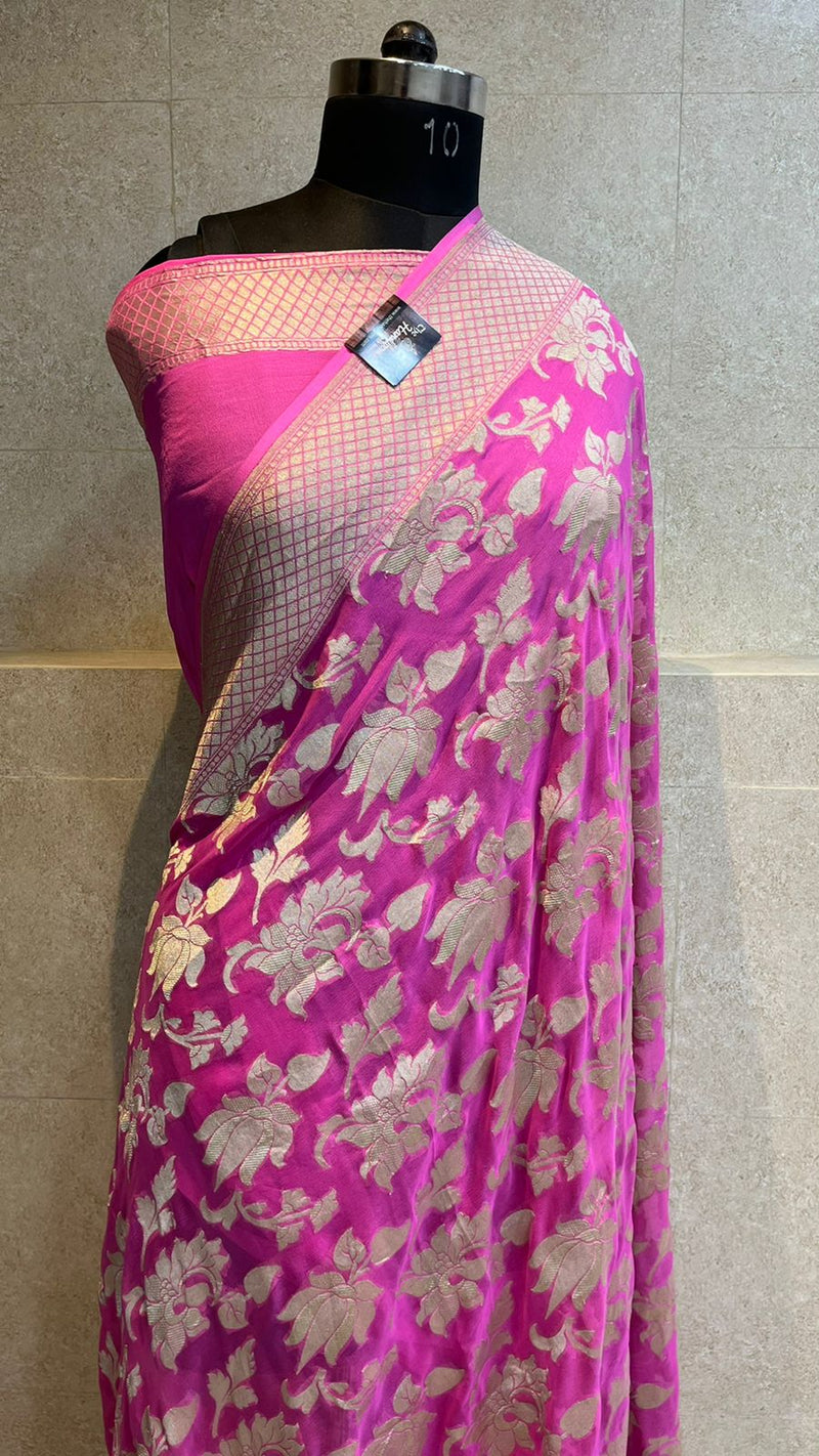 Pink Khaddi Georgette Handloom Banarasi Saree - The Handlooms
