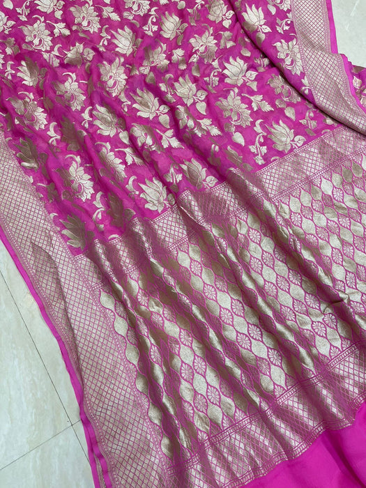 Pink Khaddi Georgette Handloom Banarasi Saree - The Handlooms