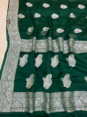 Green Pure Georgette Banarasi Handloom Saree - The Handlooms