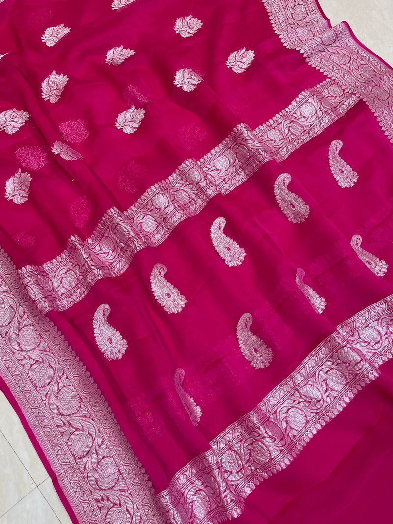 Pink Pure Georgette Banarasi Handloom Saree - The Handlooms