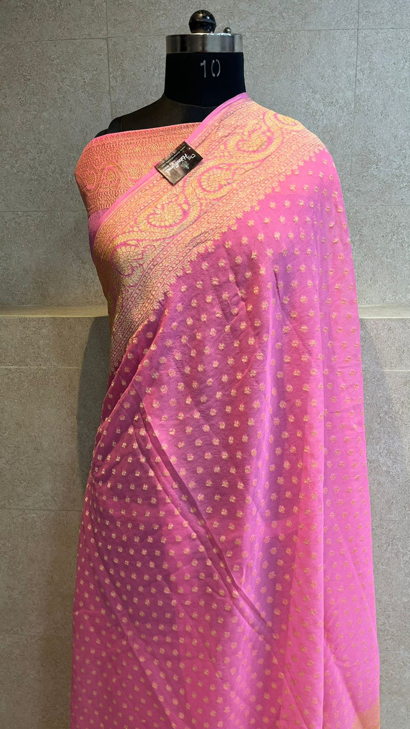 Khaddi Georgette Banarasi Saree -  Gold zari - The Handlooms