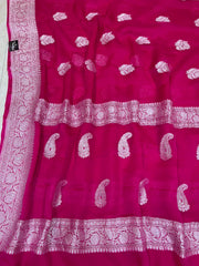 Pink Pure Georgette Banarasi Handloom Saree - The Handlooms