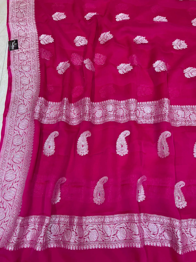 Pink Pure Georgette Banarasi Handloom Saree - The Handlooms