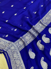 Royal Blue Pure Georgette Banarasi Saree - The Handlooms