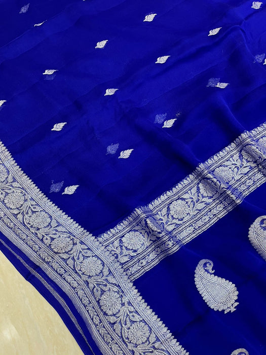 Royal Blue Pure Georgette Banarasi Saree - The Handlooms