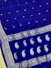 Royal Blue Pure Georgette Banarasi Saree - The Handlooms