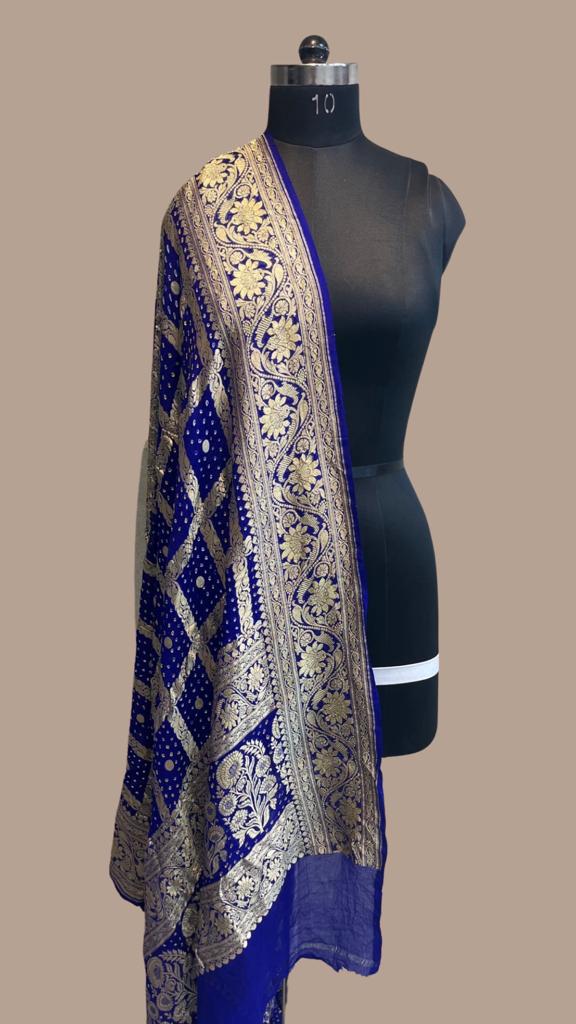 Pure Georgette Banarasi Bandhej Handloom Dupatta - The Handlooms