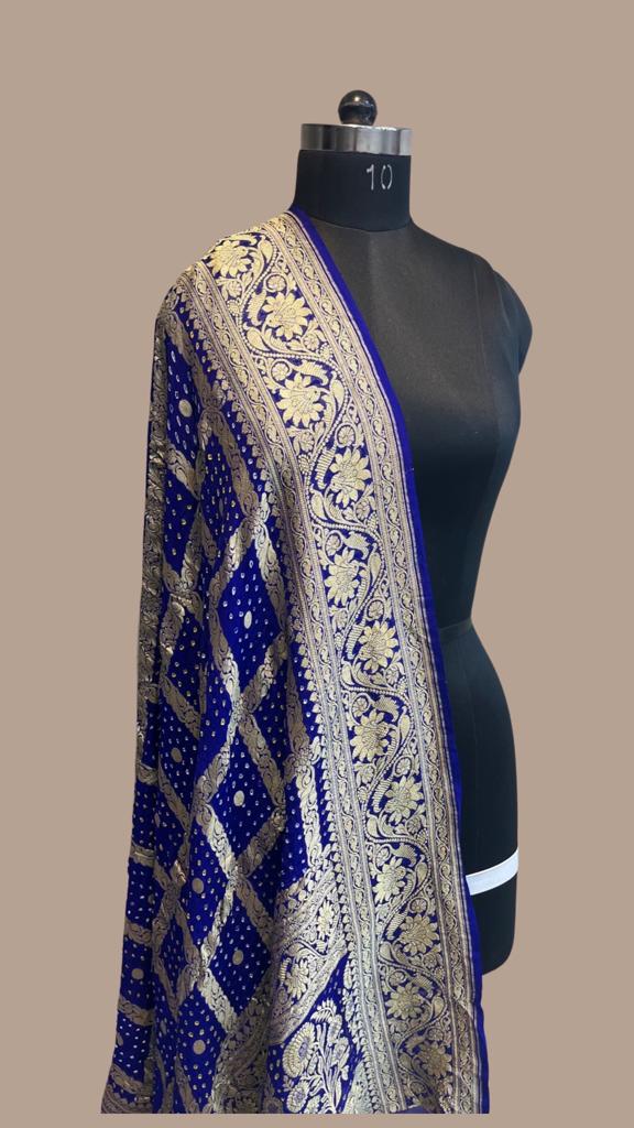 Pure Georgette Banarasi Bandhej Handloom Dupatta - The Handlooms