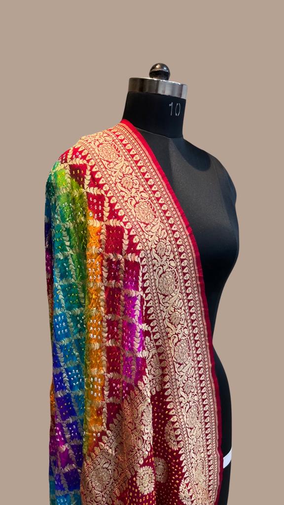 Pure Georgette Banarasi Bandhej Handloom Dupatta - The Handlooms