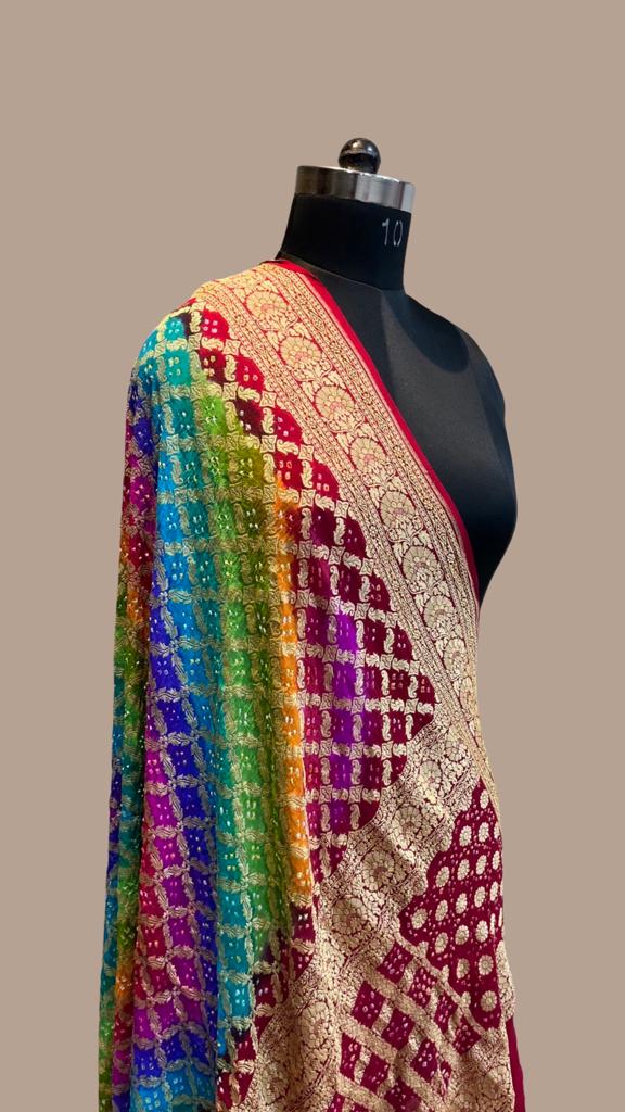 Pure Georgette Banarasi Bandhej Handloom Dupatta - The Handlooms