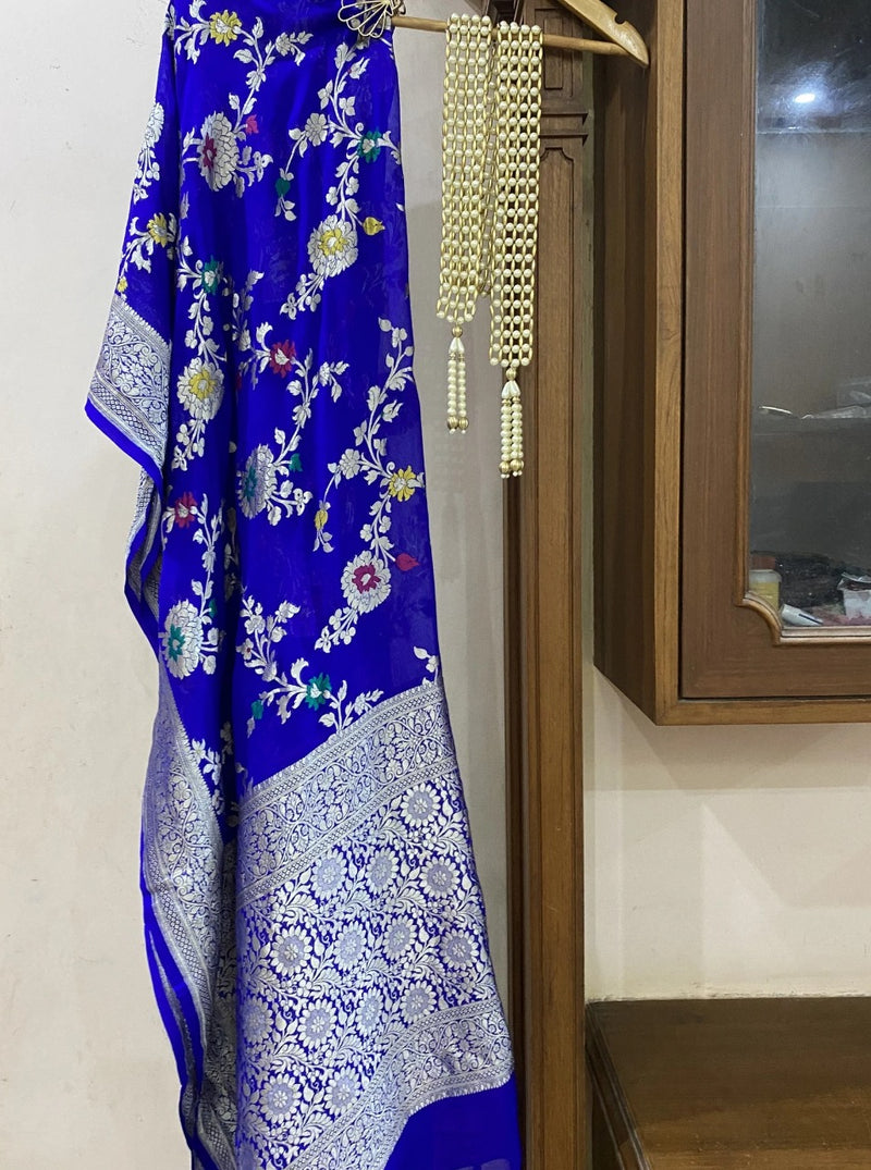 Pure Khaddi Georgette Dupatta - Jaal Work with meenakari - The Handlooms