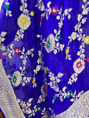 Pure Khaddi Georgette Dupatta - Jaal Work with meenakari - The Handlooms