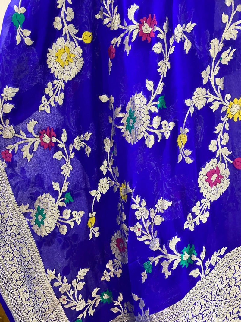 Pure Khaddi Georgette Dupatta - Jaal Work with meenakari - The Handlooms