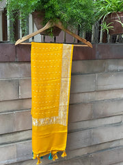 Pure Georgette Dupatta - Amber orange silver zari - The Handlooms