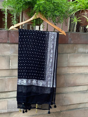 Pure Georgette Dupatta - black silver zari - The Handlooms
