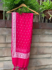 Pure Georgette Dupatta - Ruby pink silver zari - The Handlooms