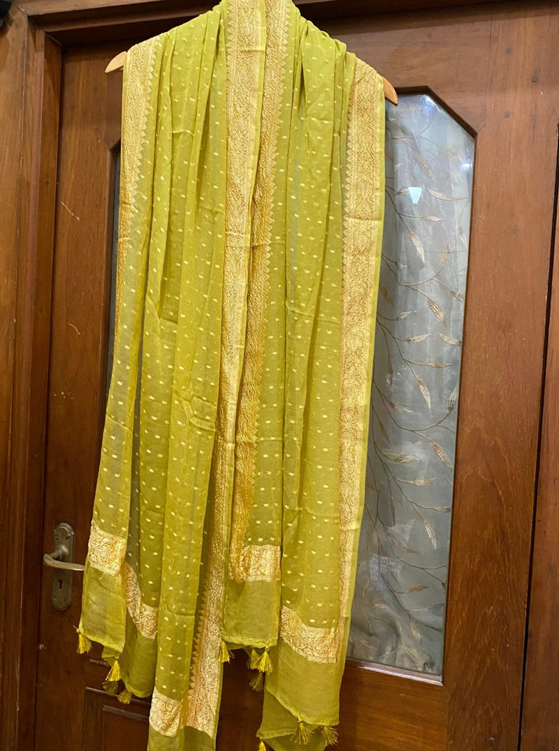 Pure Georgette Dupatta - gold zari - The Handlooms