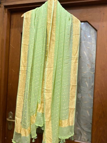 Pure Georgette Dupatta - gold zari - The Handlooms