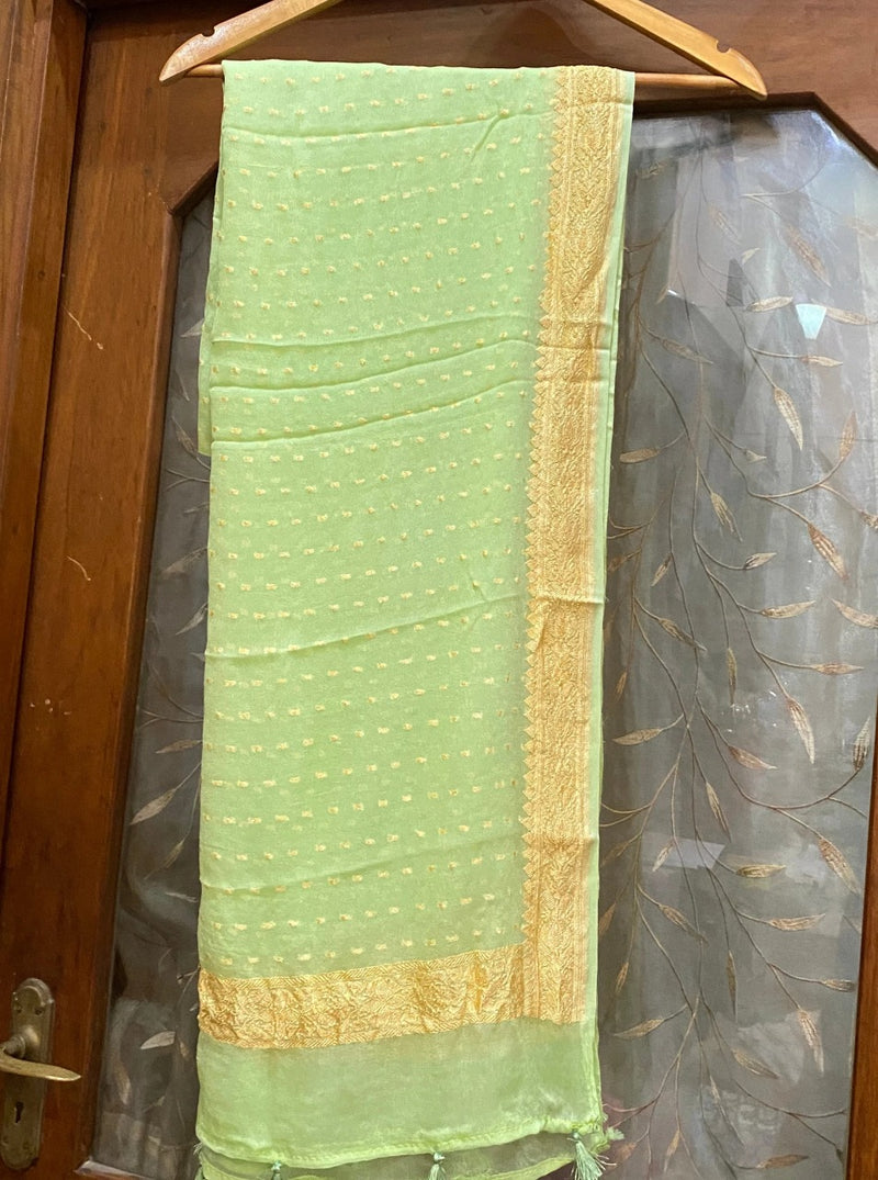 Pure Georgette Dupatta - gold zari - The Handlooms