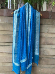 Pure Georgette Dupatta - Azure blue silver zari - The Handlooms
