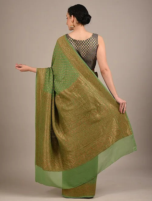 Khaddi Georgette Banarasi Saree -  Antique zari - The Handlooms