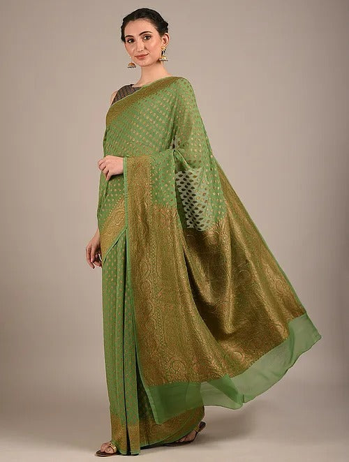 Khaddi Georgette Banarasi Saree -  Antique zari - The Handlooms