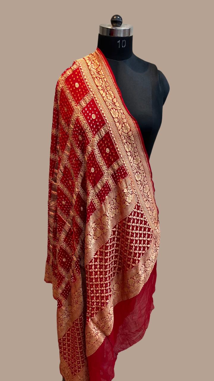 Georgette Banarasi Bandhej Handloom Dupatta - The Handlooms