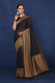 Black Khaddi Georgette Banarasi Saree -  Antique zari - The Handlooms