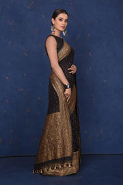 Black Khaddi Georgette Banarasi Saree -  Antique zari - The Handlooms