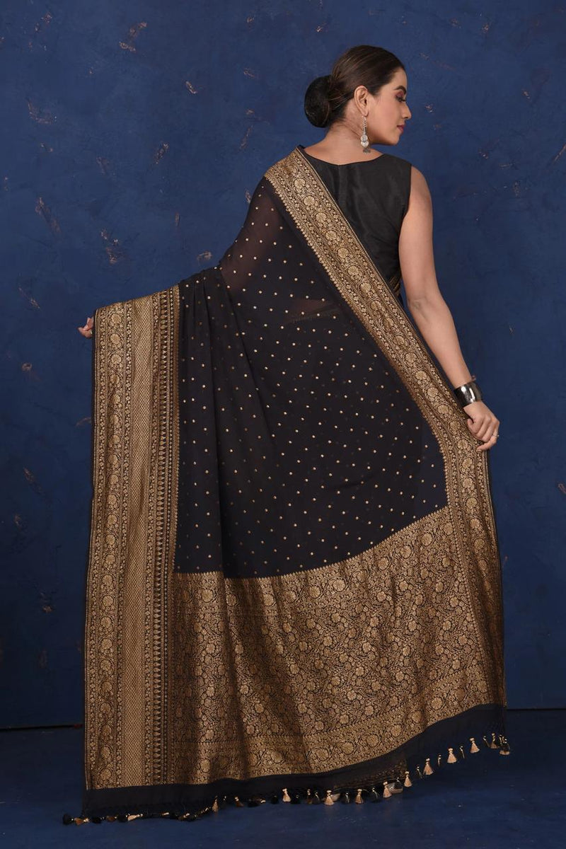 Black Khaddi Georgette Banarasi Saree -  Antique zari - The Handlooms